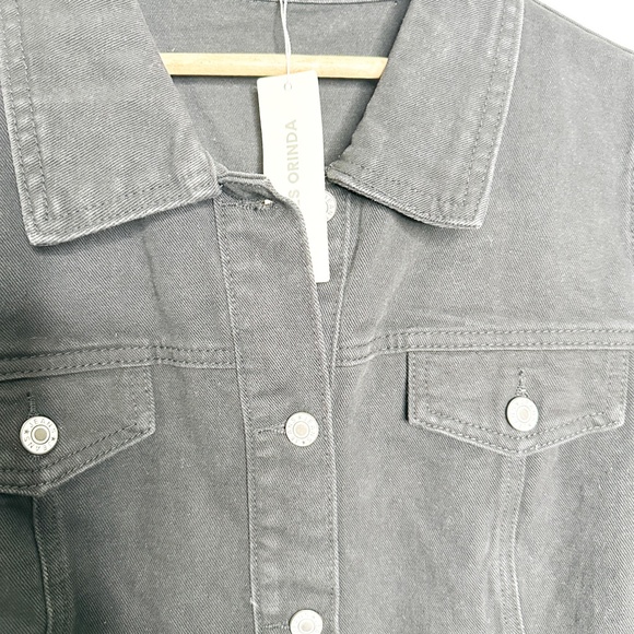 Agnes Orinda Plus Size BLACK Denim Jacket Button Up Long Sleeve Jean Jackets 1X - Picture 5 of 9